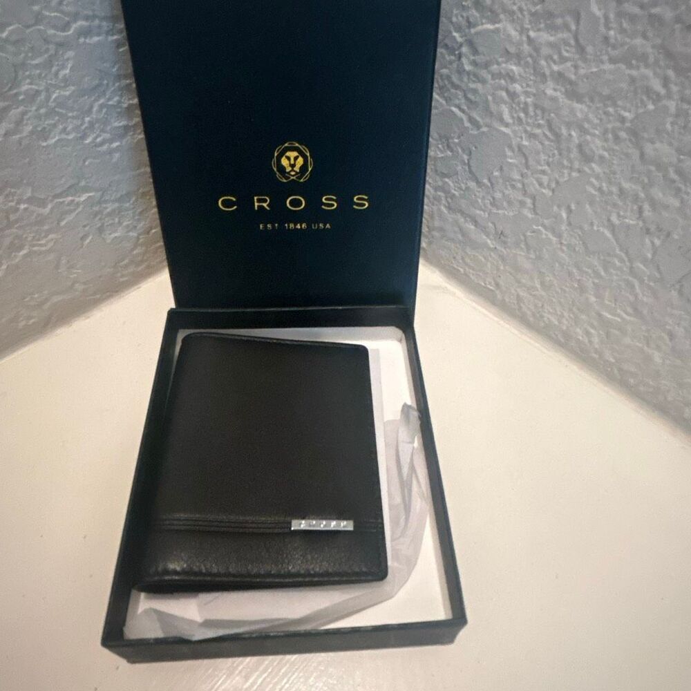 Cross Brand Double ID Card Case Black Leather Bifold Minimalist New In Box
